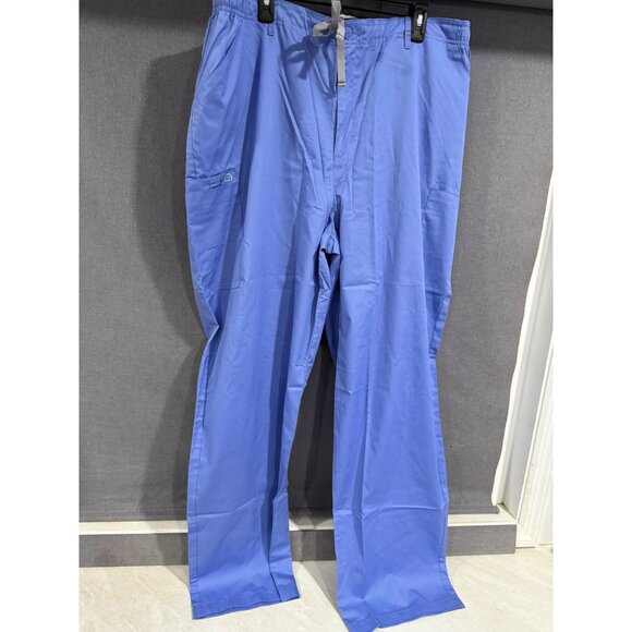 WonderWink Work Mens 2X-Tall Ceil Blue Scrub Pants With Drawstring & Stretch - Picture 2 of 7